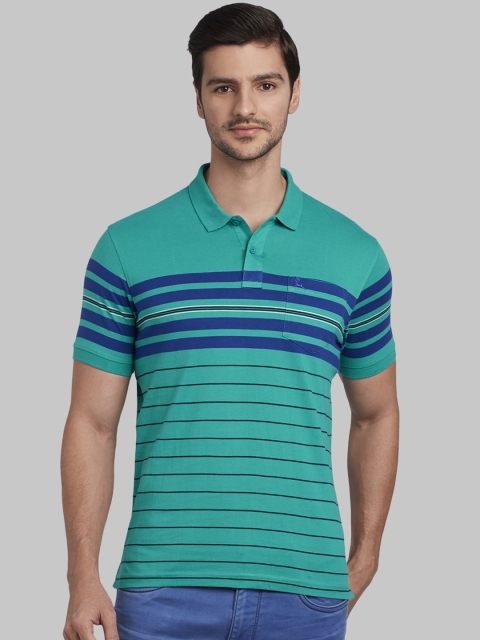 

Parx Men Green Striped Polo Collar T-shirt