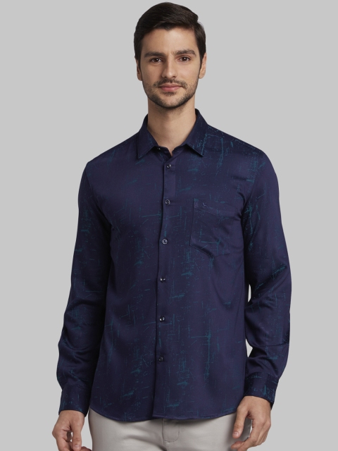 

Parx Men Navy Blue & Green Slim Fit Printed Casual Shirt