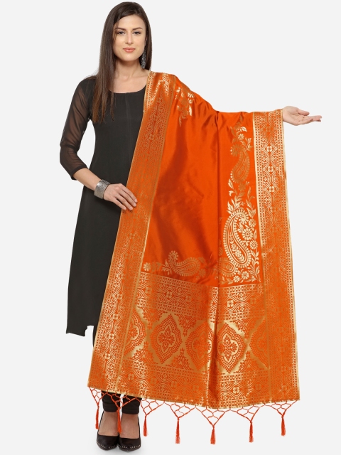 

Satrani Women Orange Woven Design Poly Silk Dupatta