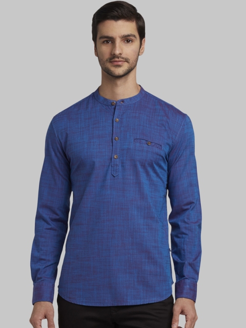 Parx Men Blue & Pink Slim Fit Self Design Casual Shirt