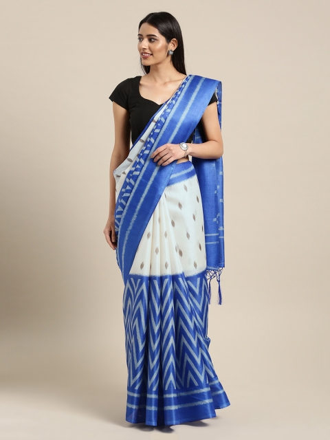 

KALINI Blue & White Poly Silk Printed Saree