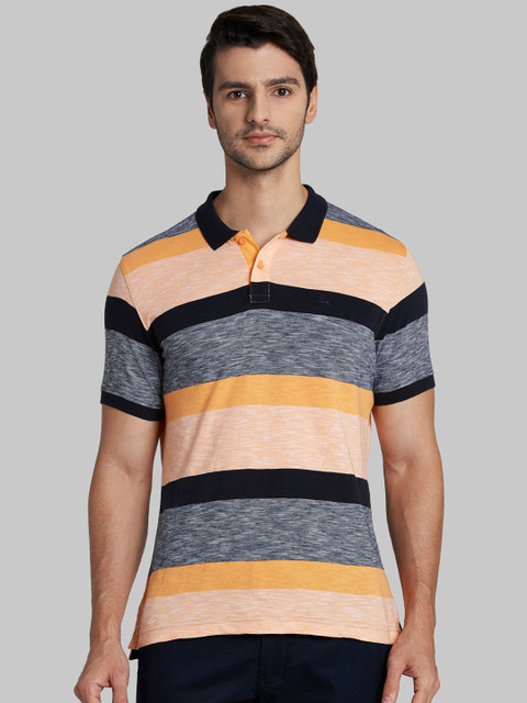 

Parx Men Multicoloured Striped Polo Collar T-shirt, Multi