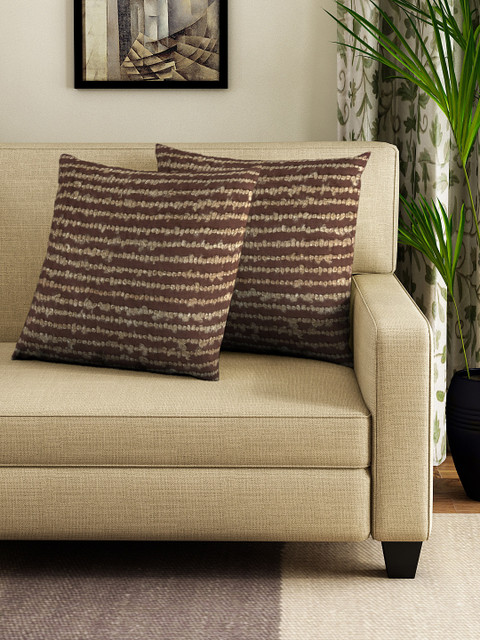 

NEUDIS Brown Set of 2 Striped Square Cushion Covers