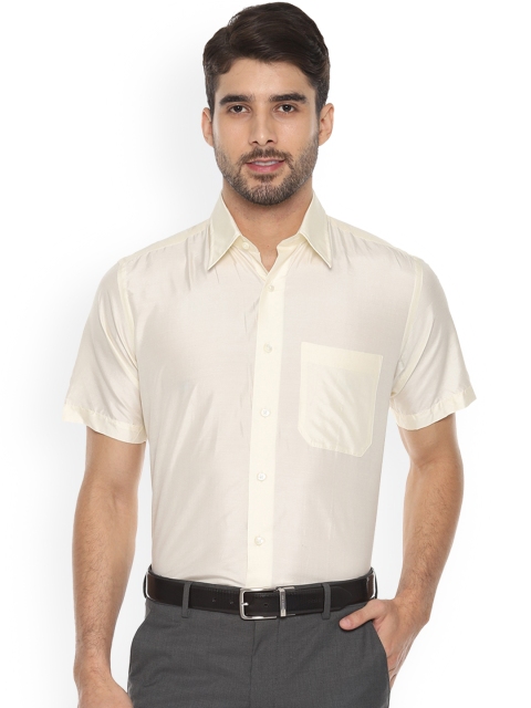 

Louis Philippe Men Cream-Coloured Regular Fit Solid Party Shirt