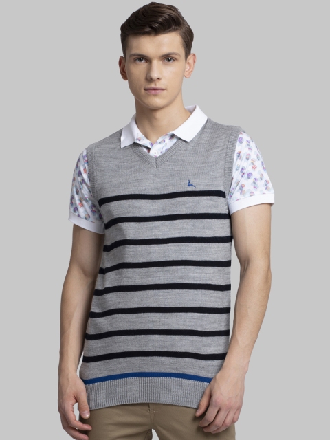 

Parx Men Grey Striped Sweater