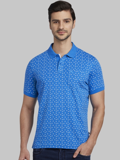 

Parx Men Blue Printed Polo Collar T-shirt