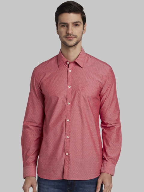

Parx Men Coral Red Slim Fit Self Design Casual Shirt