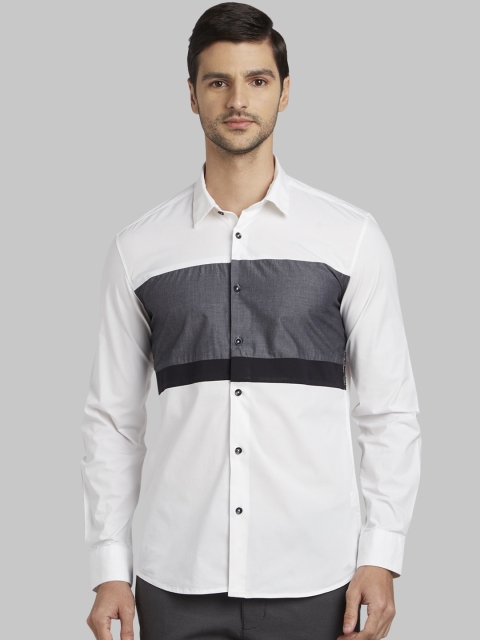 

Parx Men White & Grey Slim Fit Colourblocked Casual Shirt