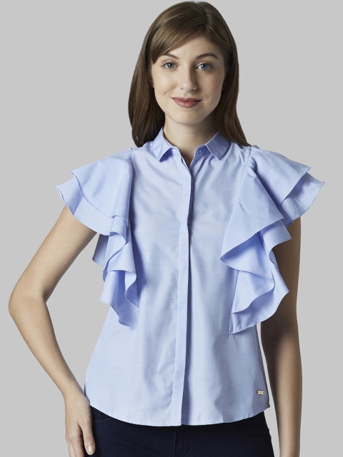 

Park Avenue Women Blue Solid Shirt Style Top