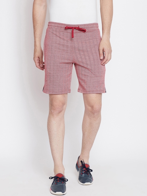 

Okane Men Red Self Design Regular Fit Sports Shorts