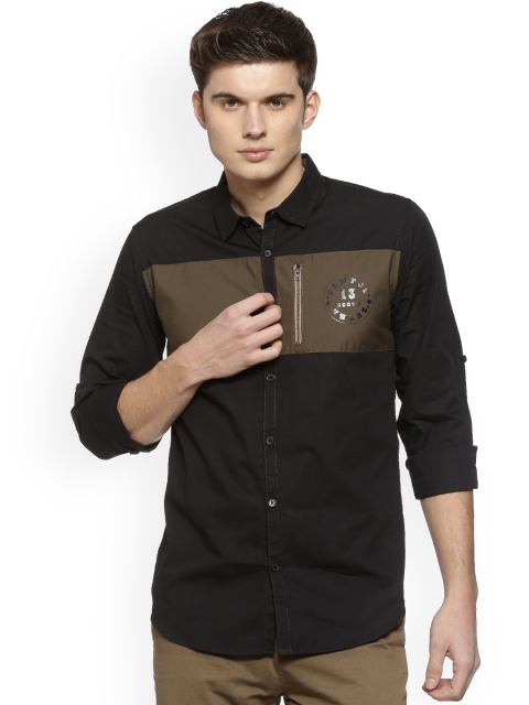 

Campus Sutra Men Brown & Olive Green Regular Fit Colourblocked Casual Shirt