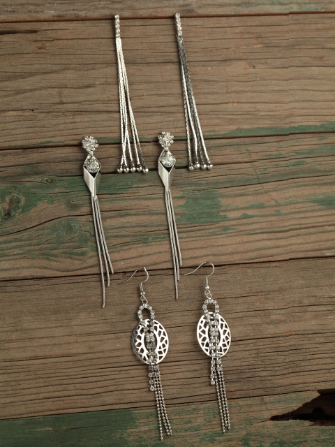 

DIVA WALK Set of 3 Silver-Plated Contemporary Drop Earrings