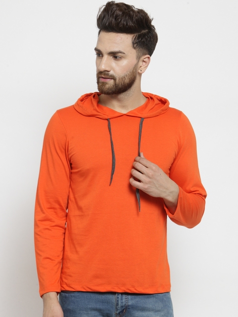 

Kalt Men Orange Solid Hood T-shirt