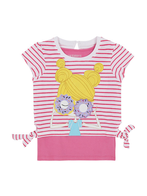 

Pantaloons Junior Girls Pink Striped Round Neck T-shirt