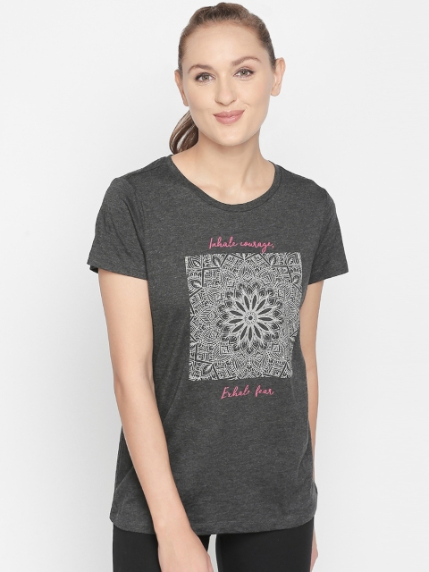 

Ajile by Pantaloons Women Charcoal Black Printed Round Neck Pure Cotton T-shirt