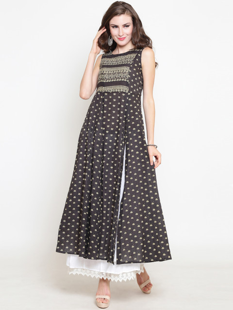 

Sera Women Olive Green & Beige Printed Kurta with Skirt