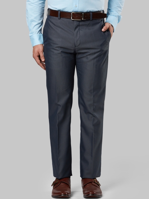 

Raymond Men Blue Regular Fit Self Design Formal Trousers
