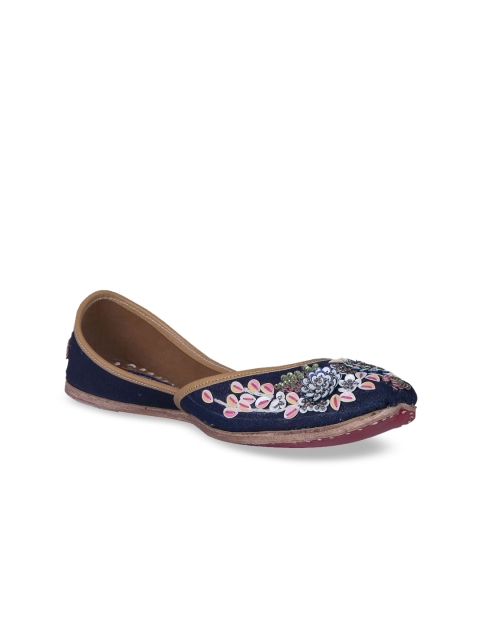 

MSC Women Navy Blue Solid Leather Mojaris