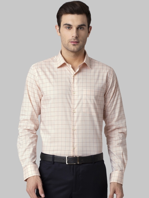

Park Avenue Men Peach-Coloured Slim Fit Checked Formal Shirt