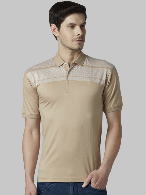 

Park Avenue Men Beige Colourblocked Polo Collar T-shirt