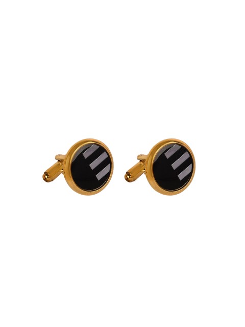 

JEWEL JUNCTION Gold-Toned & Black Round Cufflinks
