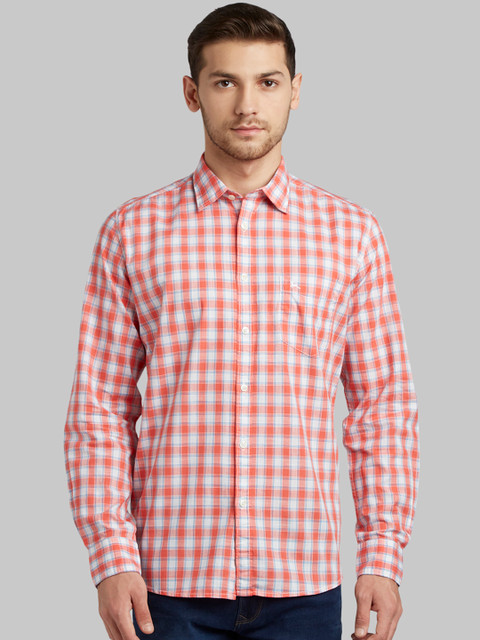 

Parx Men Orange & White Slim Fit Checked Casual Shirt