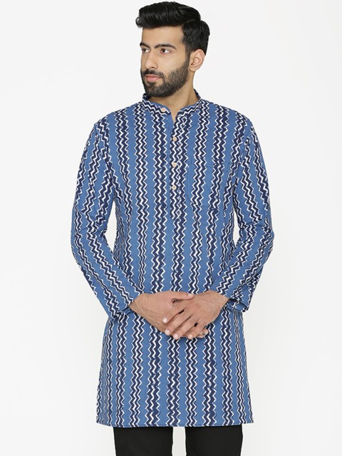 

Wintage Men Blue & White Printed Straight Kurta