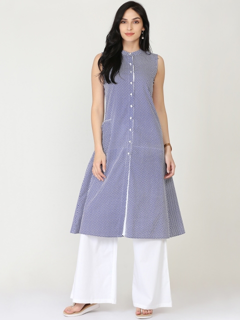 

Abhishti Women Blue Printed A-Line Kurta