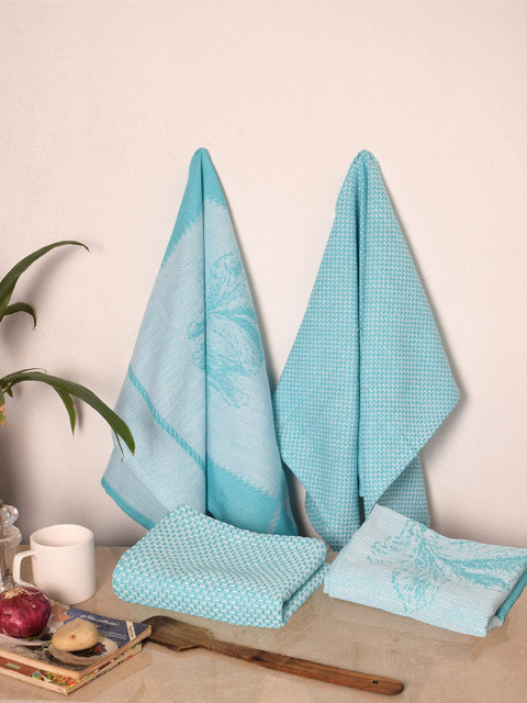 

Avira Home Set of 4 Blue Printed Kitchen Towels