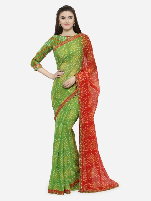 

Shaily Green & Red Pure Chiffon Printed Saree