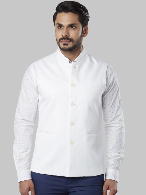 

Raymond Men White Woven Design Nehru Jacket