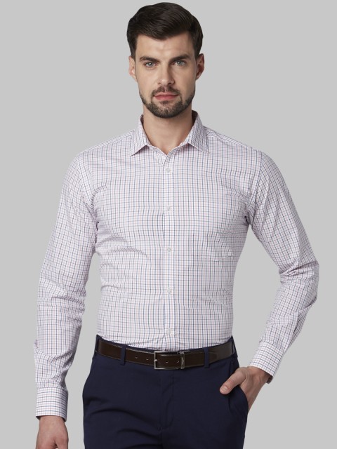 

Park Avenue Men White & Blue Slim Fit Checked Formal Shirt