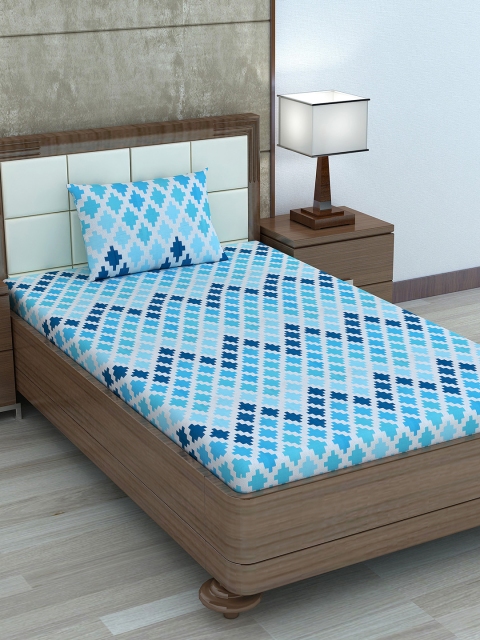 

Divine Casa Blue & White Geometric 180 TC Cotton 1 Single Bedsheet with 1 Pillow Covers