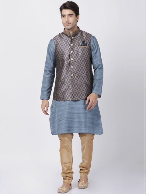 

VASTRAMAY Men Grey & Brown Solid Kurta with Pyjamas & Jacket