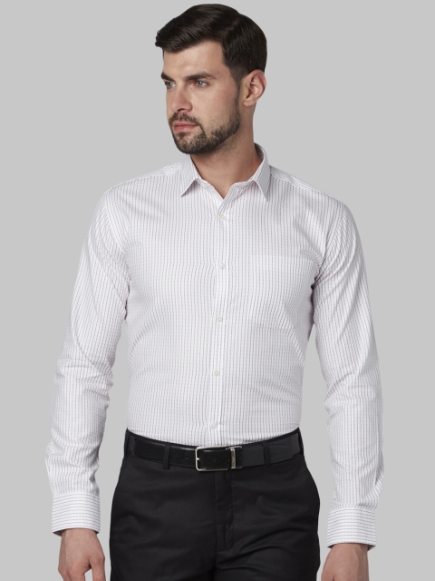 

Park Avenue Men White & Maroon Slim Fit Striped Formal Shirt
