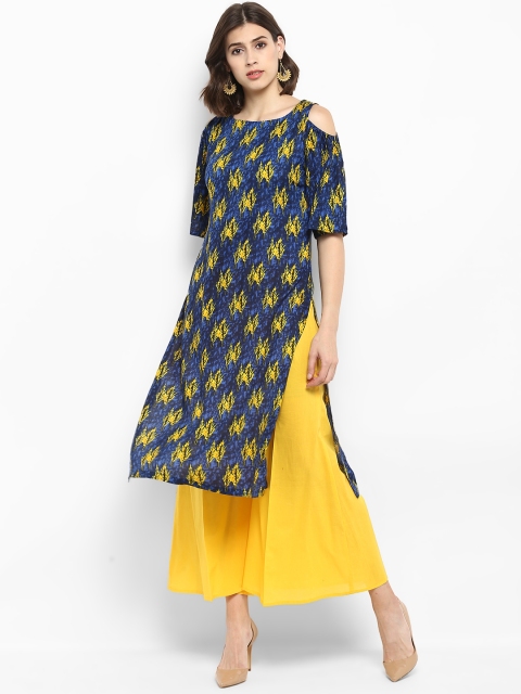 

MBE Women Blue & Yellow Printed Straight Kurta