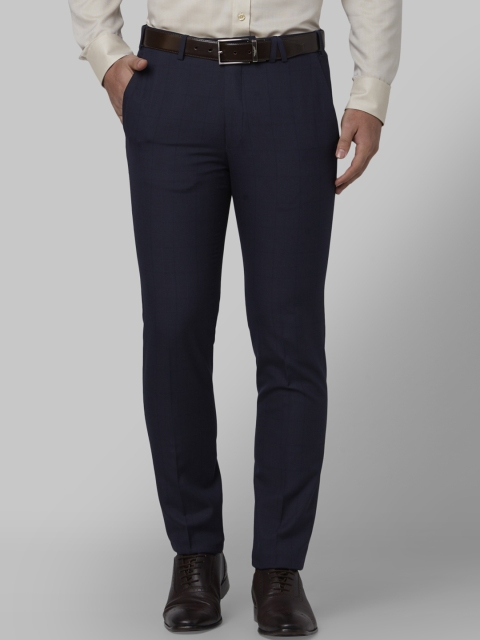 

Park Avenue Men Navy Blue Regular Fit Checked Formal Trousers