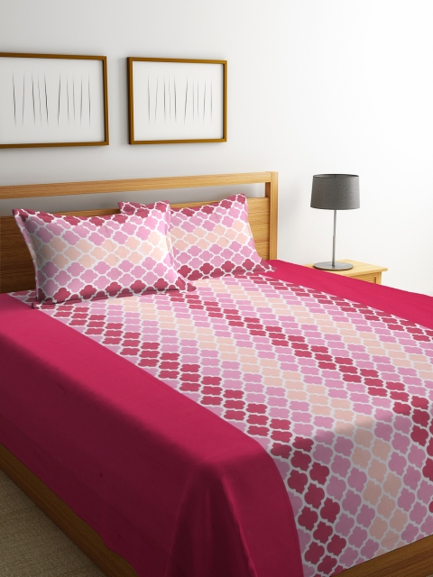 

Soumya Pink Printed Double Bed Cover with 2 Pillow Covers