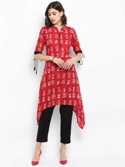 

MBE Women Red Printed Asymmetric A-Line Kurta