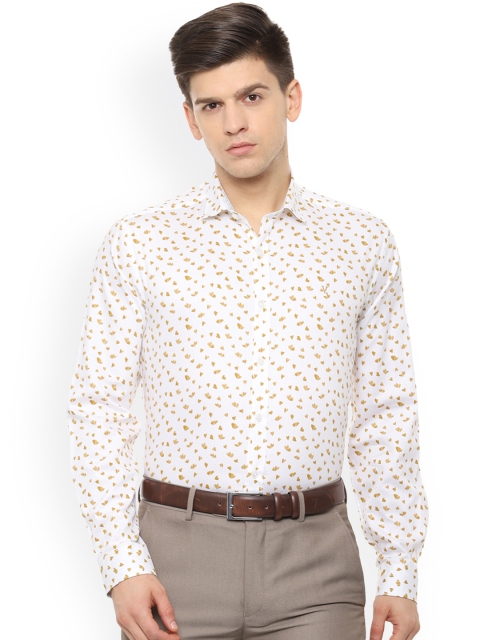 

V Dot Men White Slim Fit Printed Casual Shirt