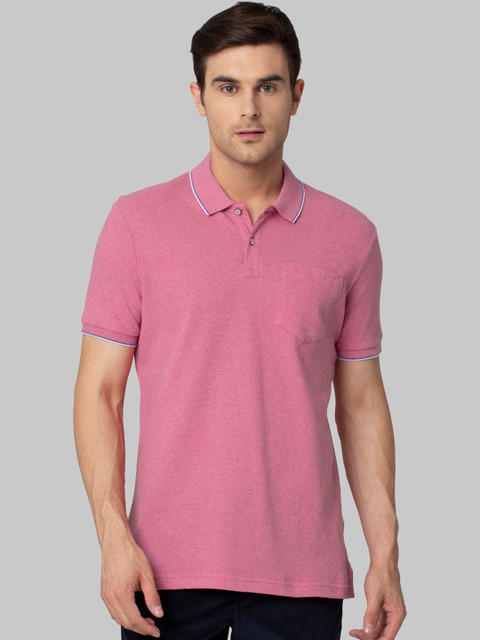 

Park Avenue Men Pink Self Design Polo Collar T-shirt