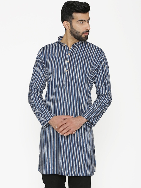 

Wintage Men Blue Striped Straight Kurta