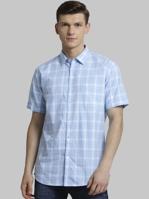 

Parx Men Blue Slim Fit Checked Casual Shirt