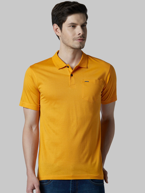 

Park Avenue Men Yellow Solid Polo Collar T-shirt