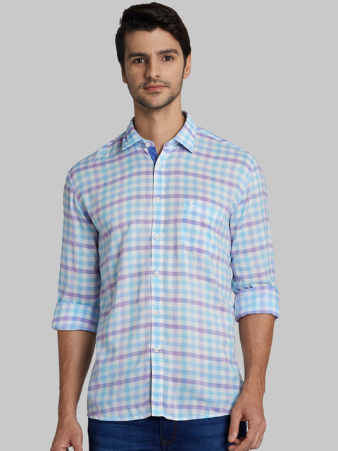 

Parx Men Blue Slim Fit Checked Casual Shirt