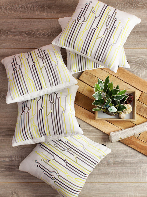 

Soumya White Set of 5 Self Design Square Cushion Covers