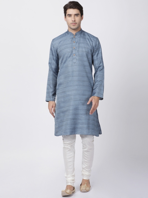 

VASTRAMAY Men Grey & Off-White Striped Kurta with Pyjamas