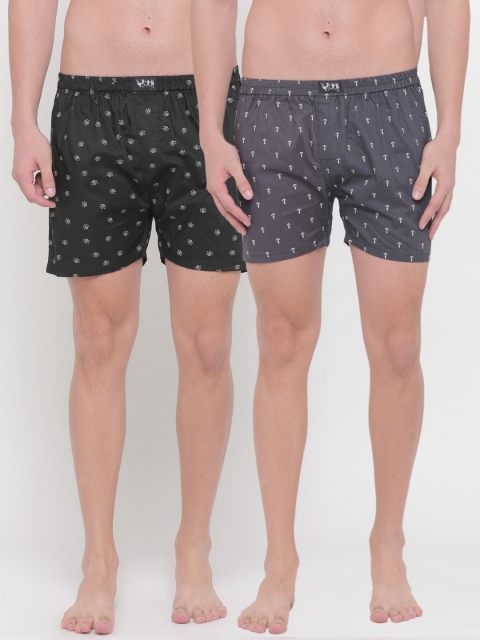 WITH Men Pack of 2 Printed Pure Cotton Boxers WB25-WB26, Black