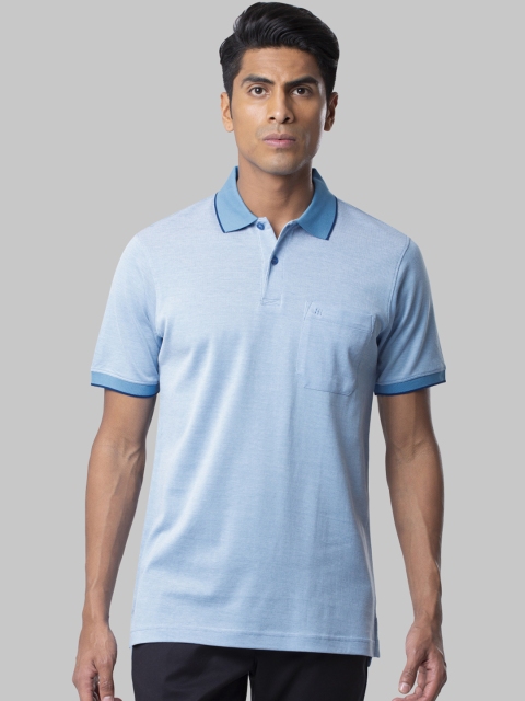 

Raymond Men Blue Solid Polo Collar T-shirt