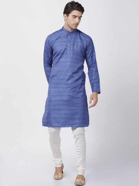 

VASTRAMAY Men Blue & Cream-Coloured Solid Kurta with Pyjamas
